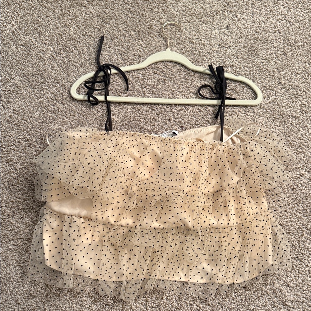 Lush Tan and Black Polka Dot Ruffle Camisole